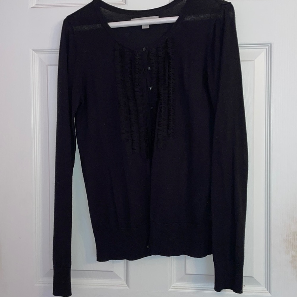 Old Navy size s black dress cardigan with ruffles on front